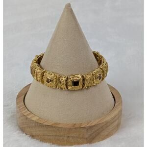 Ross Simons Etruscan 7.25" S925 18K Vermeil Gemstone Link Bracelet Garnet Topaz